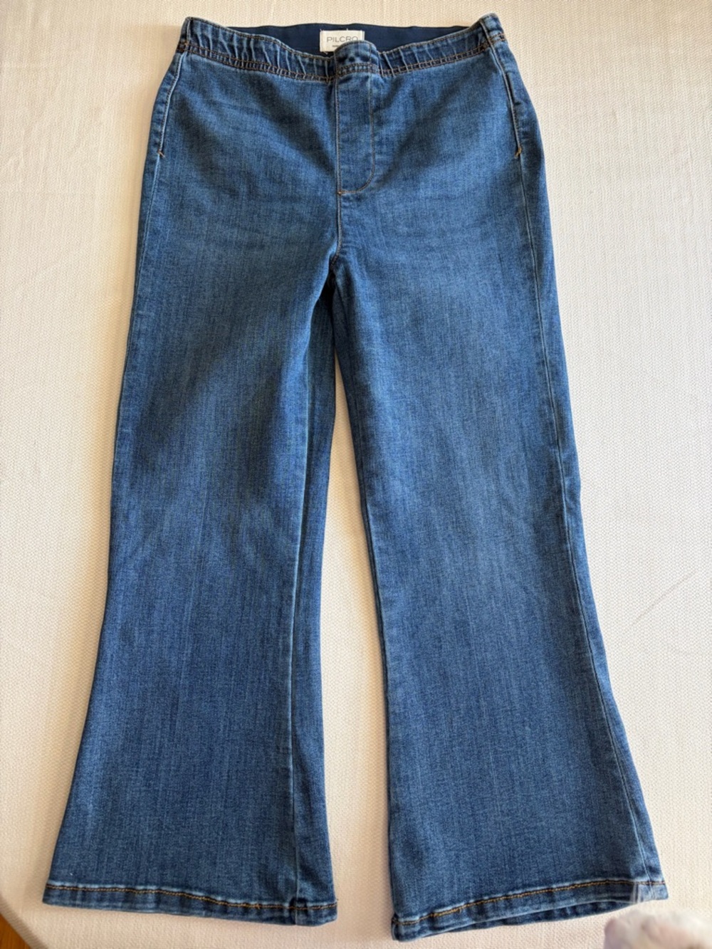 Anthropologie Pilcro Dark Blue Pull On Mid-Rise Flare Ankle Jeans Sz S EUC